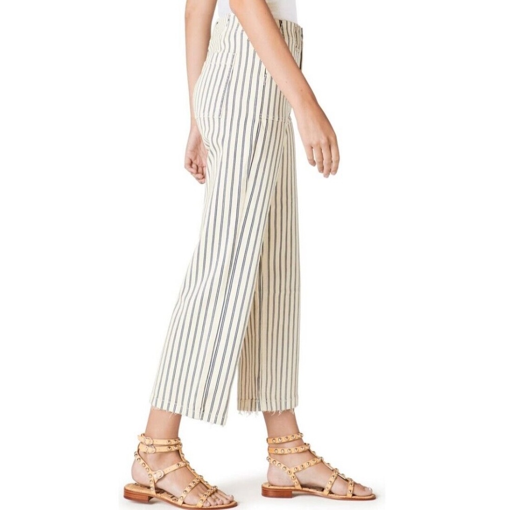 New Sam Edelman Striped Wide Leg Cropped Pants Chelsea Cream Indigo Size 27 / 4 - Picture 2 of 16
